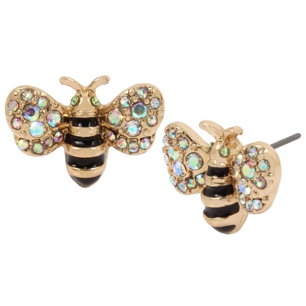 Betsey Johnson Bee Earrings, Gold Tone, Black